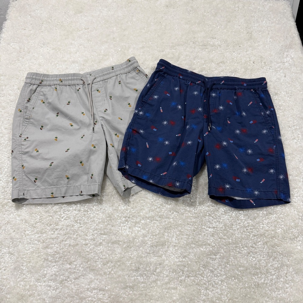 Charleston Threads Shorts Men Medium Blue Gray Bundle Hula Fireworks 2 Pack